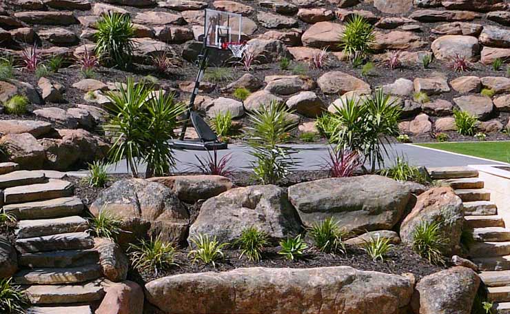 Large Moss Rock Retaining Walls