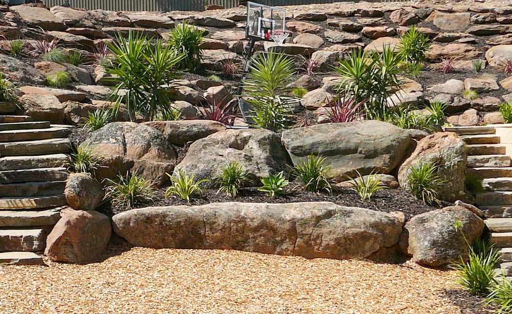 Moss Rock Retaining Walls Terrace Area