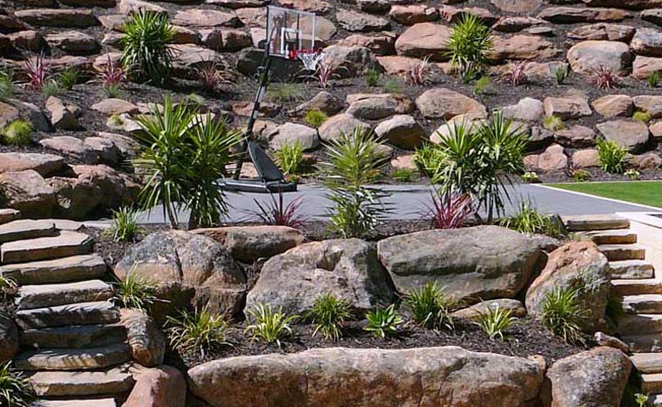Moss rock retaining walls
